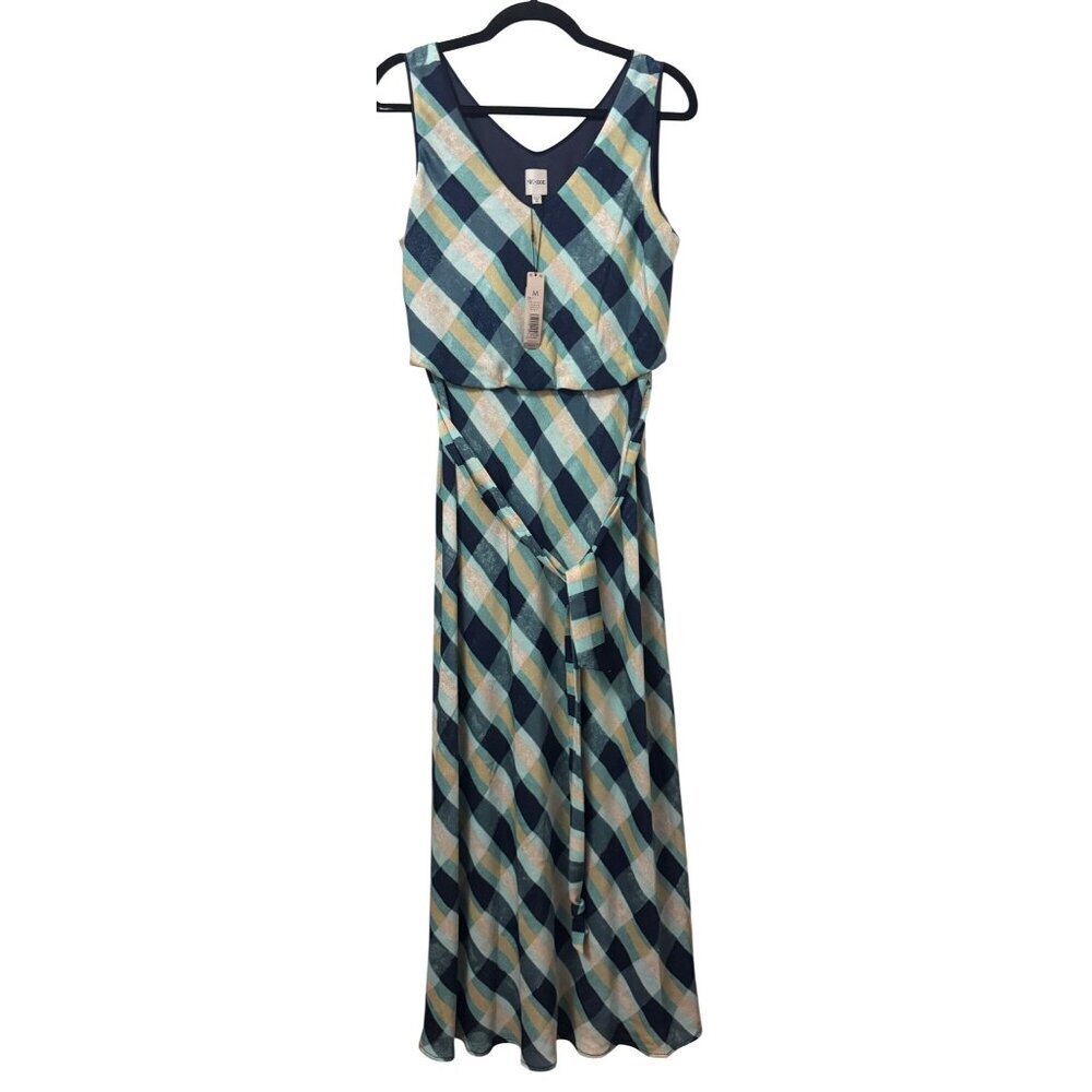 Nic+Zoe Womens Size Medium M Sleeveless Geometric Fit Flare Blue Midi NWT New
